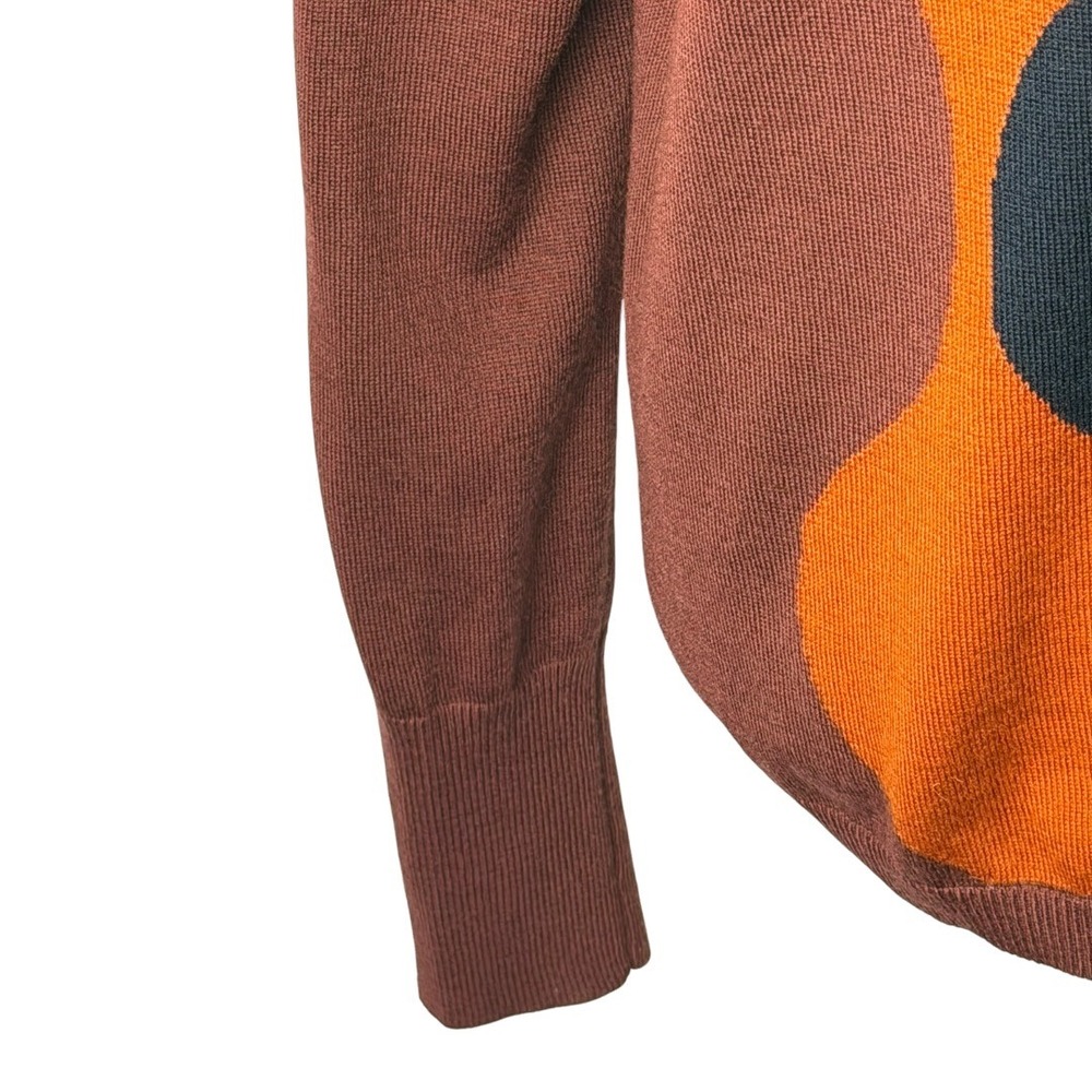 Marimekko Uniqlo Sweater Women Large Brown Orange Lightweight Geo Wool Knit - Picture 6 of 11